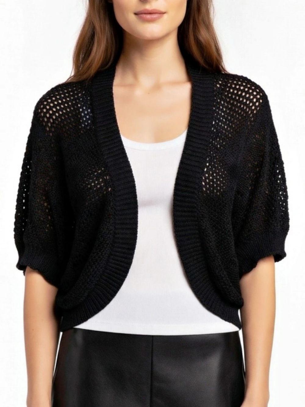 Peter Nygard Black Open Knit Shrug Top Size L